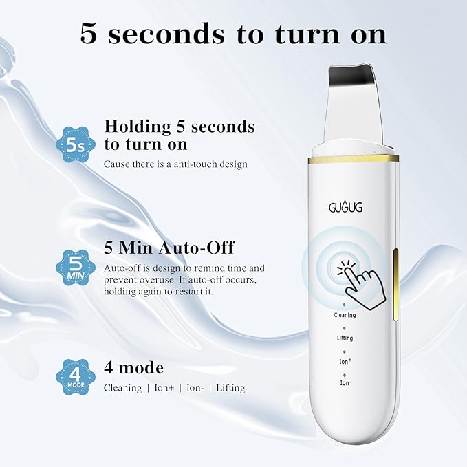 GUGUG Skin Scrubber Face Spatula Skin Spatula Pore Cleaner Blackhead Remover Tools for Facial Deep Cleansing-4 Modes -White