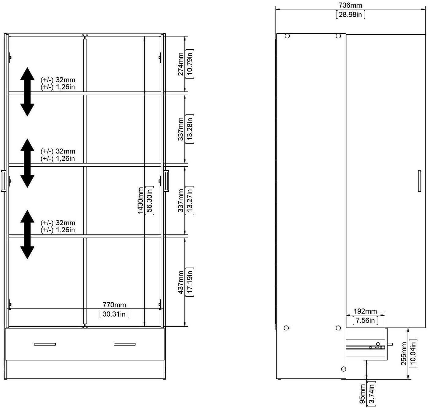 Dmora - Wardrobe 2 Doors Audette, Bedroom Furniture, Walk-in Closet, Clothes Wardrobe, 79 x 36 H 170 cm, White
