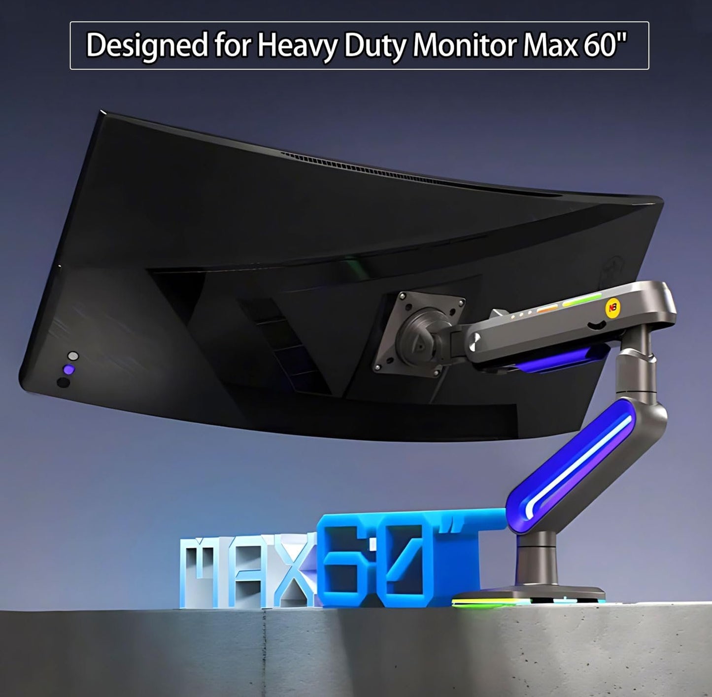 NB ERGONOMIC RGB Gaming Monitor-arm for Flat/Ultrawide/Curved Monitors 32 to 60 inch, Heavy Duty Stand Load up to 20 kg, VESA 75/100 mm Monitor-Mount G70-New