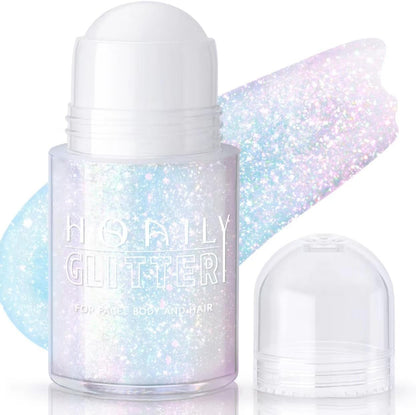 HOSAILY Roll on Body Glitter Gel, Holographic Chameleon Color Changing Hair Glitter Gel for Face Under Light, Mermaid Festival Party Rave Accessories Sequins Shimmer Makeup (8# Sparkling Pink)