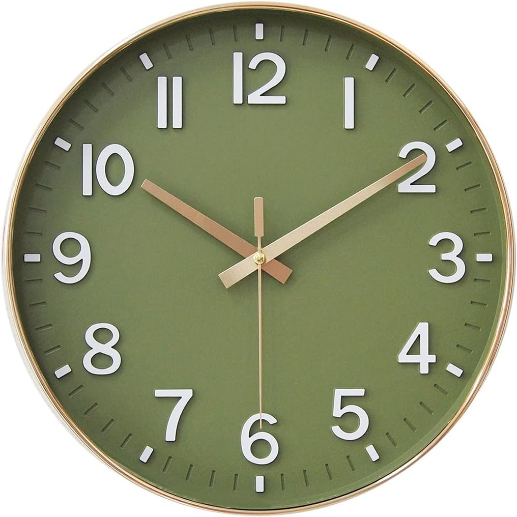 HZDHCLH Green Wall Clocks Battery Operated,12 inch Silent Non Ticking Modern Wall Clock for Home Living Room Bedroom Kitchen Office Classroom Decor