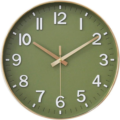 HZDHCLH Green Wall Clocks Battery Operated,12 inch Silent Non Ticking Modern Wall Clock for Home Living Room Bedroom Kitchen Office Classroom Decor
