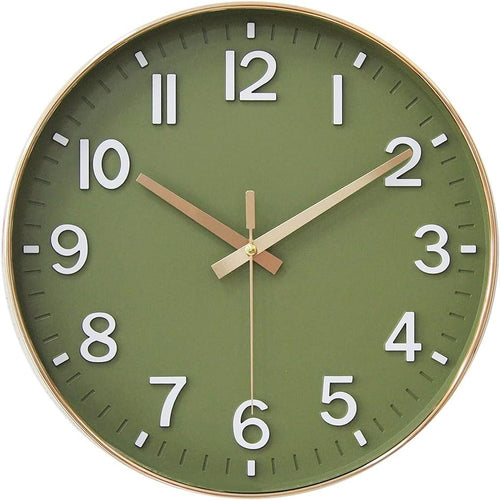 HZDHCLH Green Wall Clocks Battery Operated,12 inch Silent Non Ticking Modern Wall Clock for Home Living Room Bedroom Kitchen Office Classroom Decor