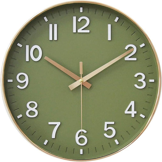 HZDHCLH Green Wall Clocks Battery Operated,12 inch Silent Non Ticking Modern Wall Clock for Home Living Room Bedroom Kitchen Office Classroom Decor