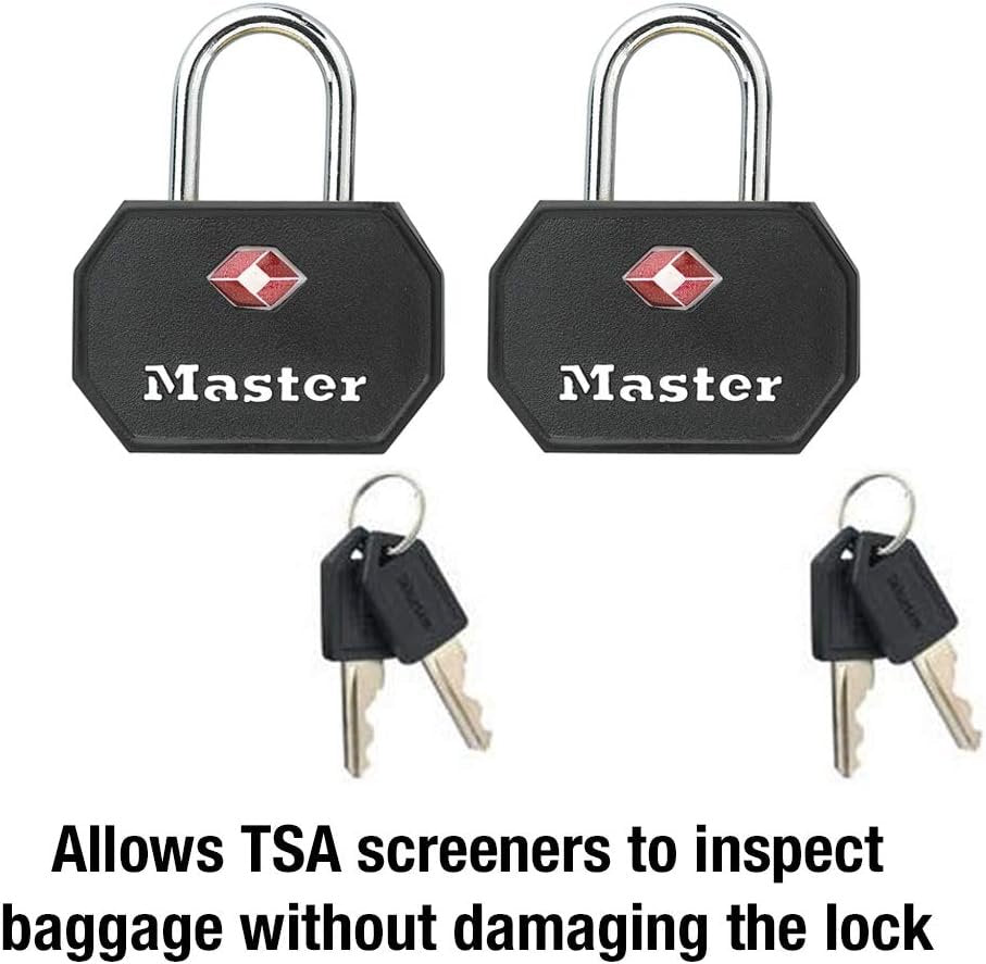 Master Lock 4681TBLK TSA Approved Luggage Lock with Key, 2 Pack, Assorted Colors