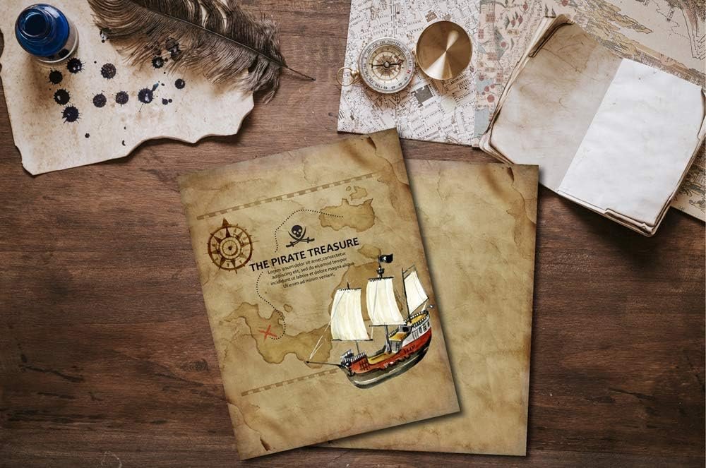 Antique Stationary Paper and Envelopes Set – Vintage Parchment Paper Old Fashioned Letter Stationery for Printing, Invitation and Calligraphy – 48 Writing Paper with 24 Envelopes Included