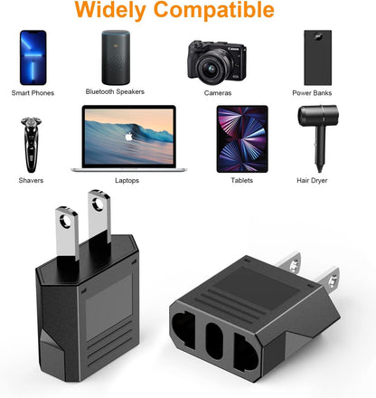 European to America/Canada Travel Plug Adapter, 5 Pack Universal Converter for European to American/Canada Power Outlets