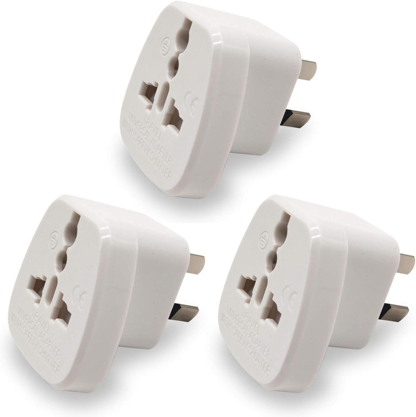 Travel Adapter for Australia/New Zealand with Safety Shutter and Insulated Pins, US/UK/JP/CN/EU to AU/NZ Grounded Outlet Socket (3 Pieces White)