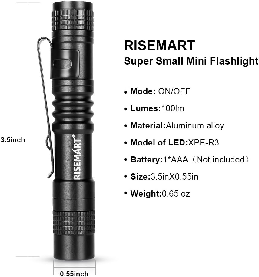 RISEMART Super Small Mini Flashlight AAA CREE XPE-R3 100 Lumens Ultra Bright LED Pen light Pocket Clip Tactical Torch Lamp(3.5")