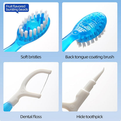 5 in 1 Mini Toothbrush & Floss & Tongue Scraper & Toothpick Set, Portable Oral Care for Travel Work, Disposable Toothbrushes with Toothpaste, 26pcs Individual Packs for Travel, Work (1 Bag(26 Pcs)