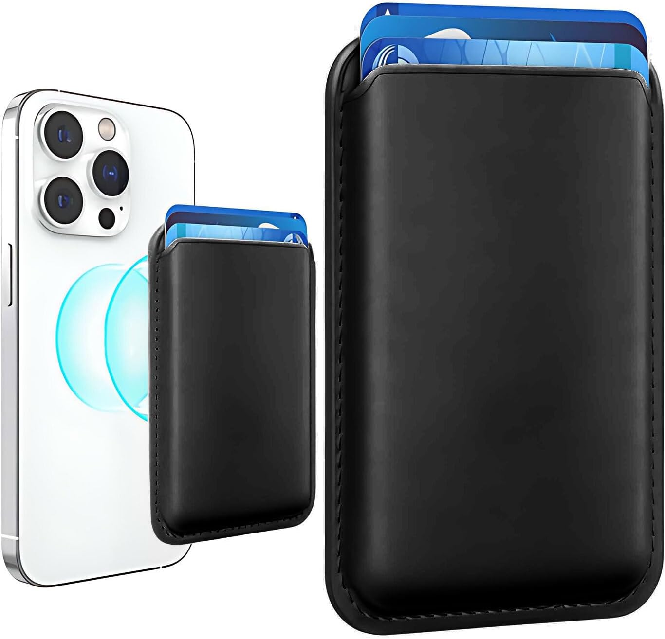 Lyvixora Magnetic Phone Wallet – Stronger Magnetic Card Holder Compatible with iPhone 16/15/14/13 Series, Premium Leather Wallet Case (Black)