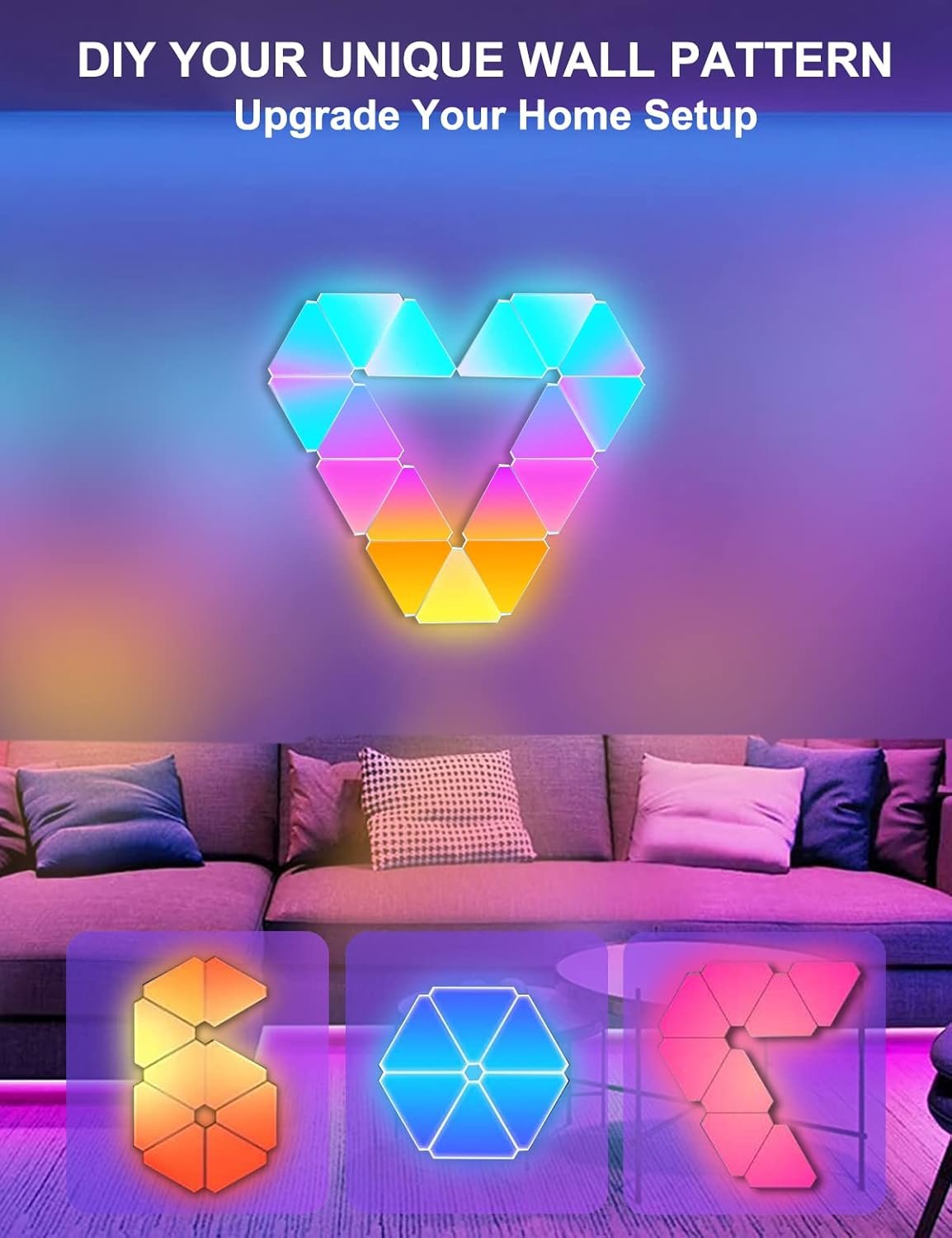 Triangle Lights LED Light Panels, Smart LED Wall Lights RGB Gaming Lights Work with Alexa Google Assistant, APP & Voice Control Gaming Room Decor Music Sync for Bedroom Living Room Streaming, 9 Pack