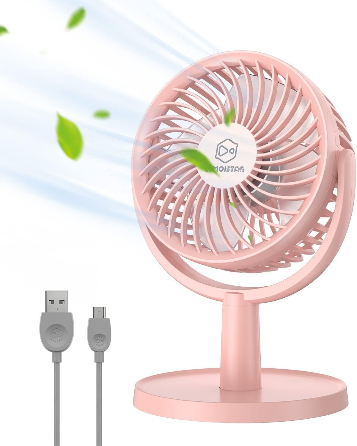 LEMOISTAR Small Desk Fan with 4 Speeds, Personal USB Mini Fans with Quiet Operation, Powerful Airflow, 310Â°Rotation, Tiny Cooling Table Fan for Office, Travel, Bedroom(Pink)