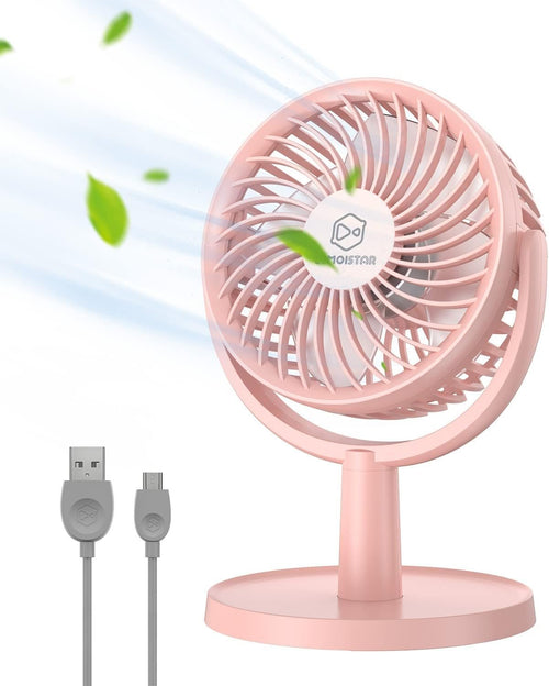 LEMOISTAR Small Desk Fan with 4 Speeds, Personal USB Mini Fans with Quiet Operation, Powerful Airflow, 310Â°Rotation, Tiny Cooling Table Fan for Office, Travel, Bedroom(Pink)