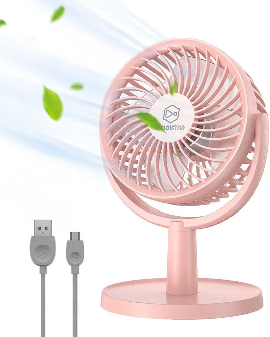 LEMOISTAR Small Desk Fan with 4 Speeds, Personal USB Mini Fans with Quiet Operation, Powerful Airflow, 310Â°Rotation, Tiny Cooling Table Fan for Office, Travel, Bedroom(Pink)