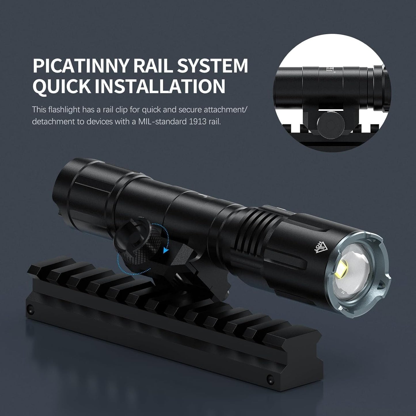 Feyachi 2000 Lumens Tactical Flashlight - Dual Tail Switches Light Adjustable Focus Rechargeable 4 Modes M-Rail/Picatinny Rail Mountable with Pressure Switch for Law Enforcement and Emergency Use