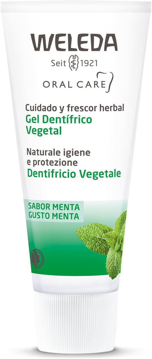 Weleda Vegetable Toothpaste, Fresh Peppermint Flavour Toothpaste, Fluoride-free, 100% Biodegradable, Removes Plaque Gently with Silicon Particles (1 x 75 ml)