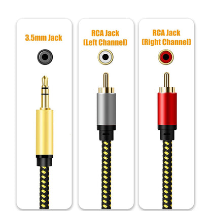 RCA Cable, 3.5mm Male to 2RCA Male Stereo Audio Adapter Cable Nylon Braided AUX RCA Y Cord for Smartphones, MP3, Tablets, Speakers, HDTV and More (0.5M/1.5Ft)
