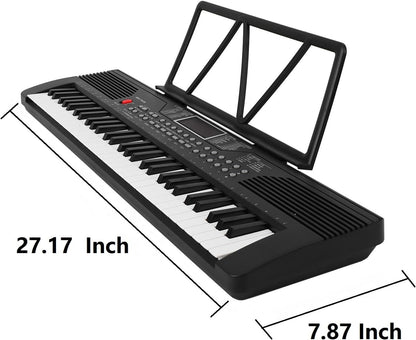 61 tasti per pianoforte per tastiera, pianoforte digitale elettronico portatile con supporto per foglio microfono per altoparlanti incorporato e cavo di ricarica USB mini