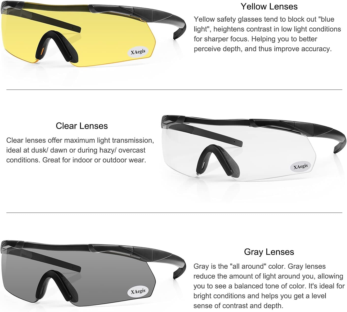 Xaegistac Tactical Shooting Glasses with 3 Interchangeable Lens High Impact Eye Protection
