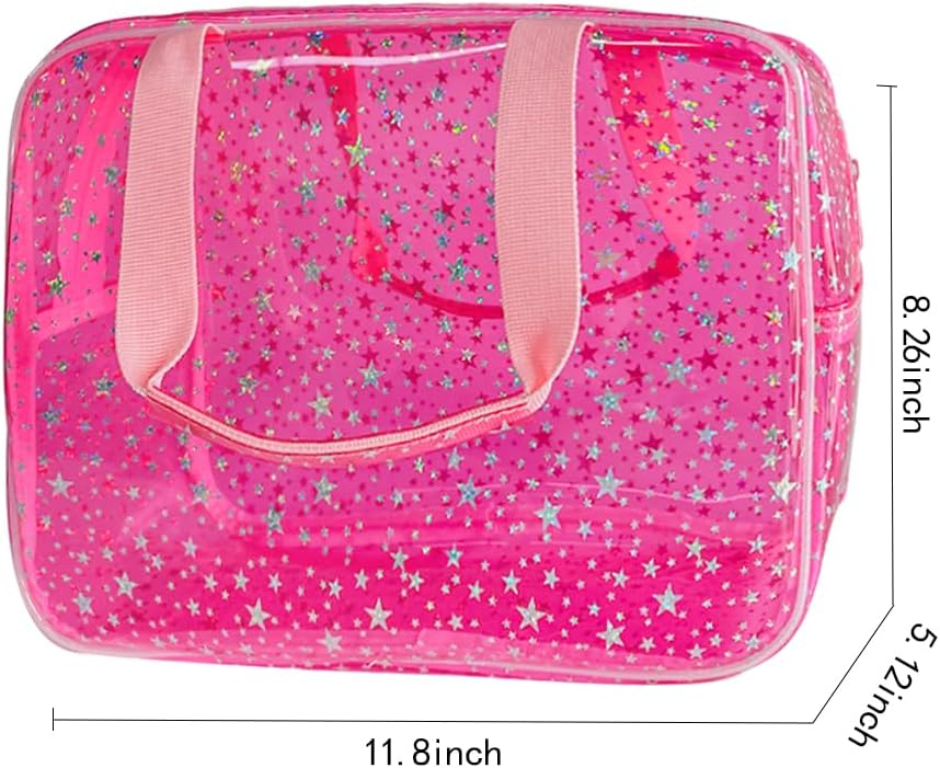 TotePrint Clear Star Large Toiletry Bag and Travel Case with Handle Durable Material Zipper Design Ideal for Makeup Travel Essentials, pink, Bag with printed star handle