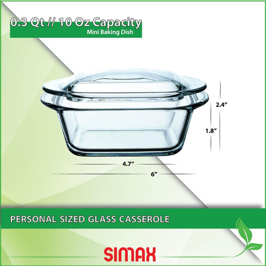 Simax Casserole Dish For Oven: Mini Glass Baking Dish With Lid ? Small, Personal Sized Bakeware and Cookware - Great for Storage ? Microwave, Oven, And Dishwasher Safe Borosilicate Glass Dish ? 10 Oz.