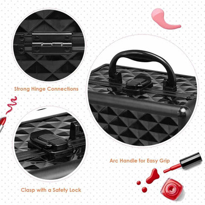 Cosmetic Beauty Case, Portable Lockable Makeup Jewelry Organizer, Travel Makeup Storage Box w/Mirror, Diamond Rose Gold, for Home Travel Gift (Black)
