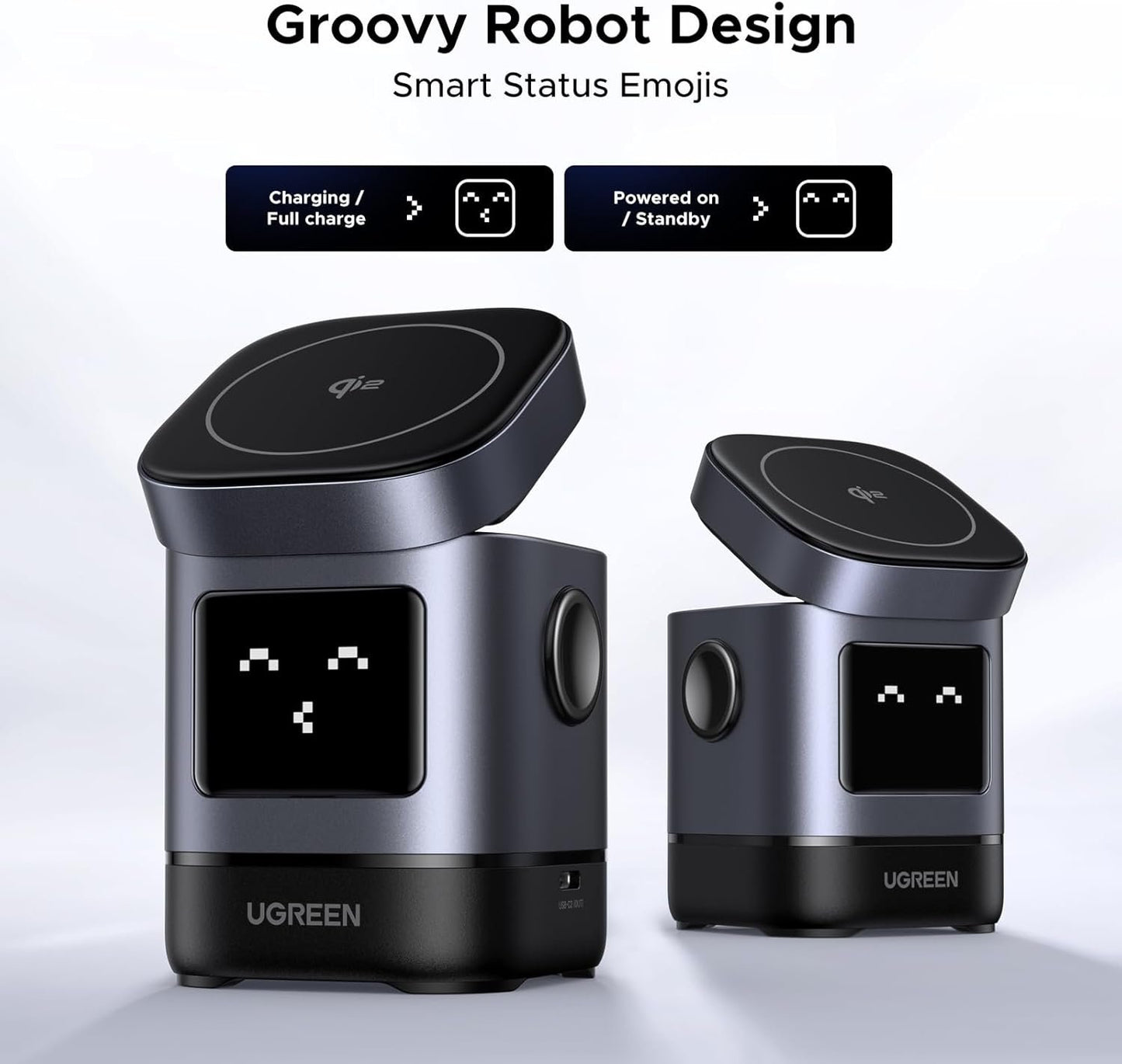 UGREEN Qi2 Wireless Charger, 15W Wireless Charger Stand, Uno Series, 2-in-1 Foldable Charging Station Compatible with iPhone 16/15/14/13/12 Series, AirPods 2/3/4/Pro (No AC Adapter)