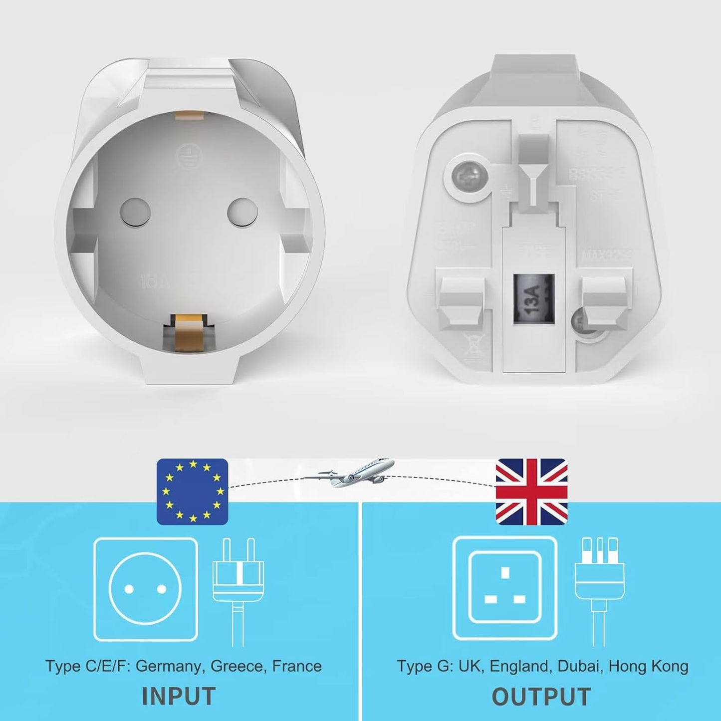Clomnpe UK Plug to Italian Plug Adapter, 2 Pieces UK Travel Adapter, UK Adapter - UK UK Plug Adapter, UK Plug Adapter for Kenya Qatar Ireland Maldives, Type G