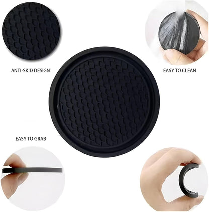 JDFHFGB 4 Pcs Car Cup Coasters,Non-Slip Silicone Cup Mats, Universal Fit for Vehicle Cup Holders,Anti-Spill Interior Car Accessories for Drinks (Black)