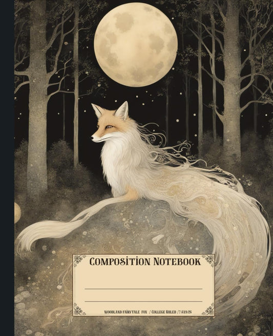 Composition Notebook. Woodland fairytale fox: Vintage whimsical forest animal theme. Aesthetic journal for school.