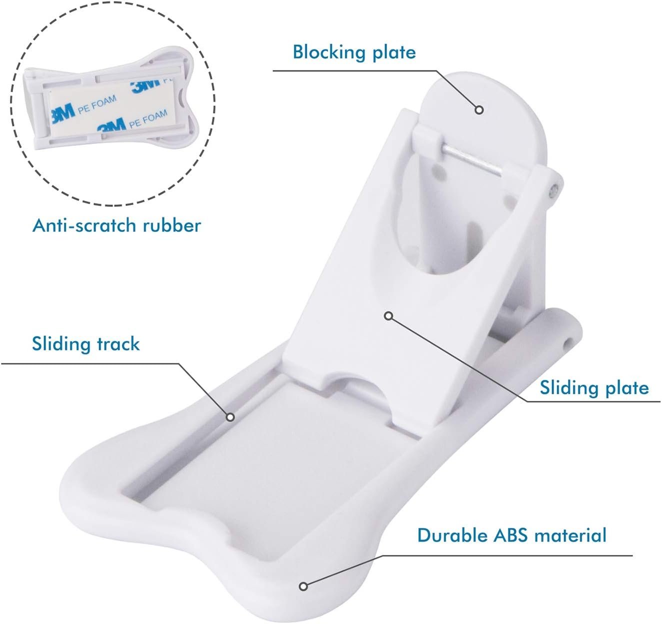 Sliding Door Lock for Child Safety - Baby Proofing Closets and Windows Locks 4 Pack - Strong Yet Easy Clean 3M Adhesive - Keyless, No Screws or Tools Required (White)