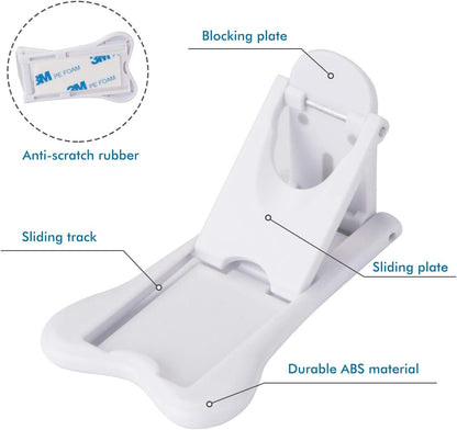 Sliding Door Lock for Child Safety - Baby Proofing Closets and Windows Locks 4 Pack - Strong Yet Easy Clean 3M Adhesive - Keyless, No Screws or Tools Required (White)