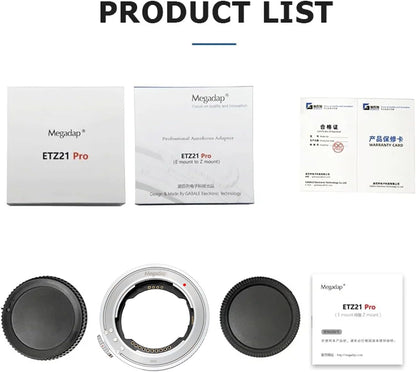 Megadap ETZ21 PRO Built-in AF Lens Adapter with Electronic Aperture Compatible with Nikon Z Zf Z5II Z9 Z8 Z7II Z7 Z6III Z6II Z5 Z50II Z30 ZFC Camera for Sony FE