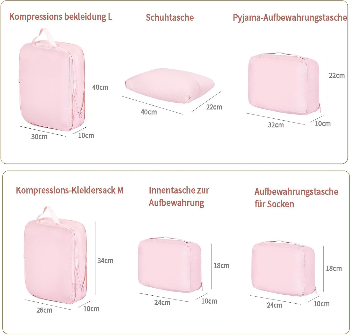 Suitcase Organizer, 6 Pieces Suitcase Packing Organizer, Lightweight Luggage Organizer, Backpack, and Three Travel Bottles (Pink)
