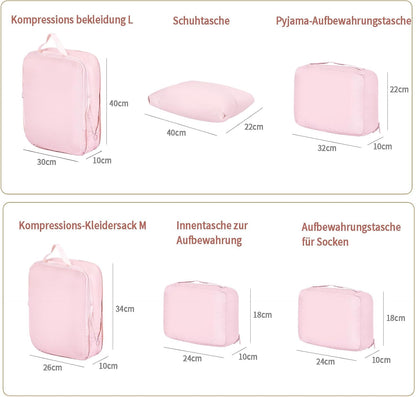 Suitcase Organizer, 6 Pieces Suitcase Packing Organizer, Lightweight Luggage Organizer, Backpack, and Three Travel Bottles (Pink)