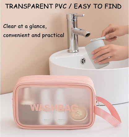 Travel Toiletry Bag for Women Men, Translucent Waterproof Travel Makeup Cosmetic Pouch Traveling Organizer for Toiletries, Cosmetic, Accessories, A-Pink, Fashion