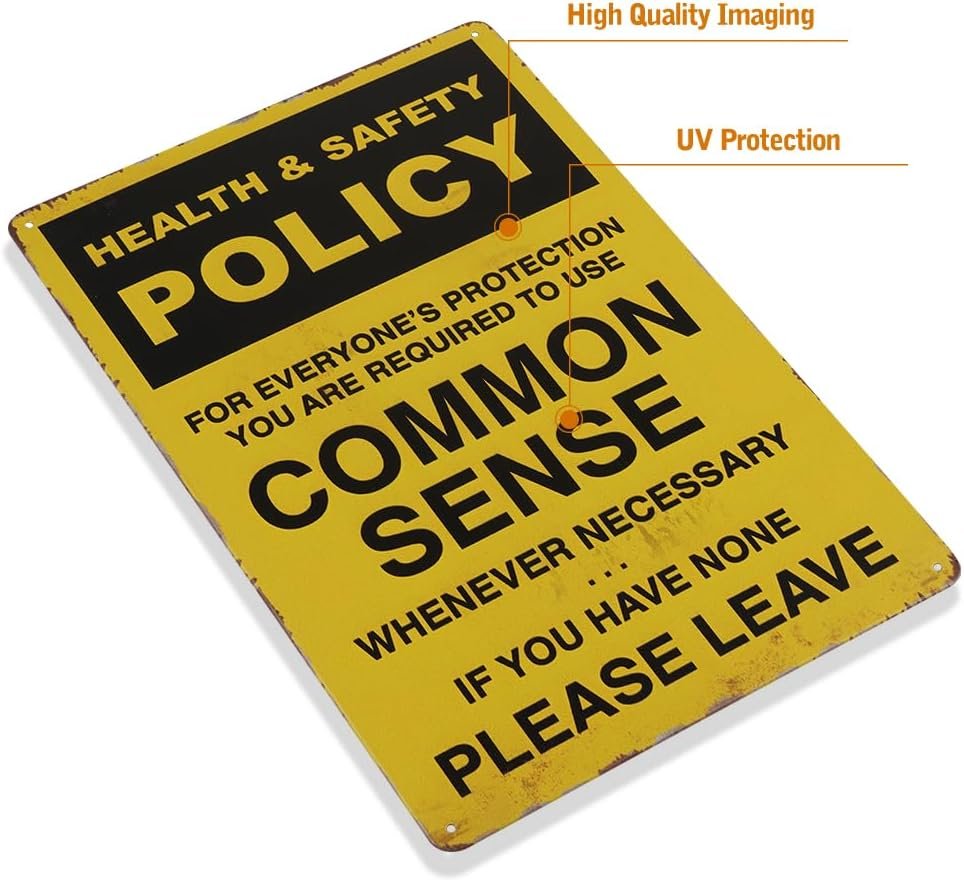 Health & Safety Policy Wall Mounted Metal Sign for Home Office Kitchen Bathroom Bedroom Living Room Dining Hallway