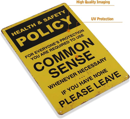 Health & Safety Policy Wall Mounted Metal Sign for Home Office Kitchen Bathroom Bedroom Living Room Dining Hallway