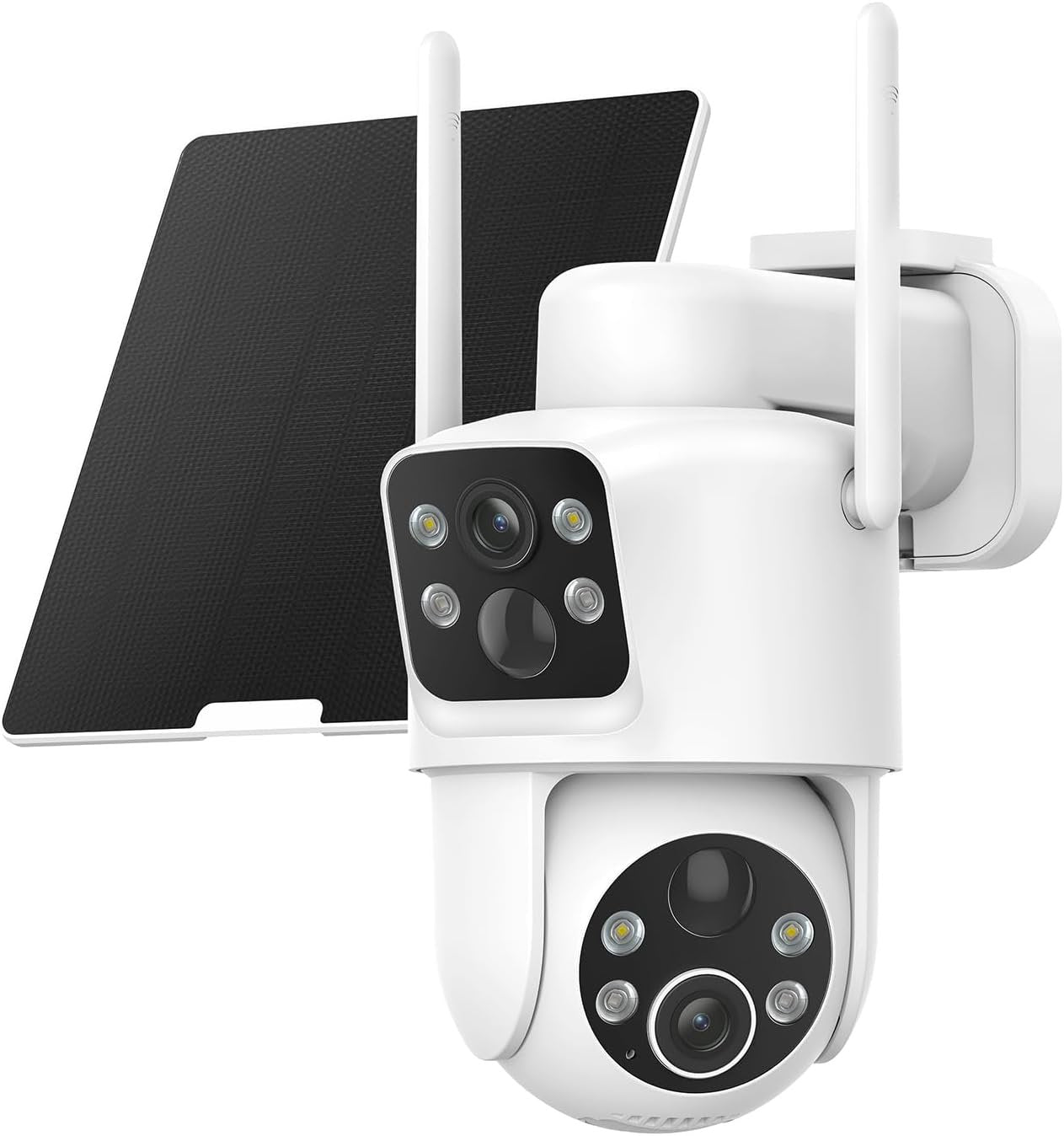Dual Lens Solar Security Cameras Wireless Outdoor, 2K Full HD Video, 360° View Pan/Tilt Home Security Camera with Color Night Vision, Easy to Install, PIR Alarm, 2.4GHz WiFi