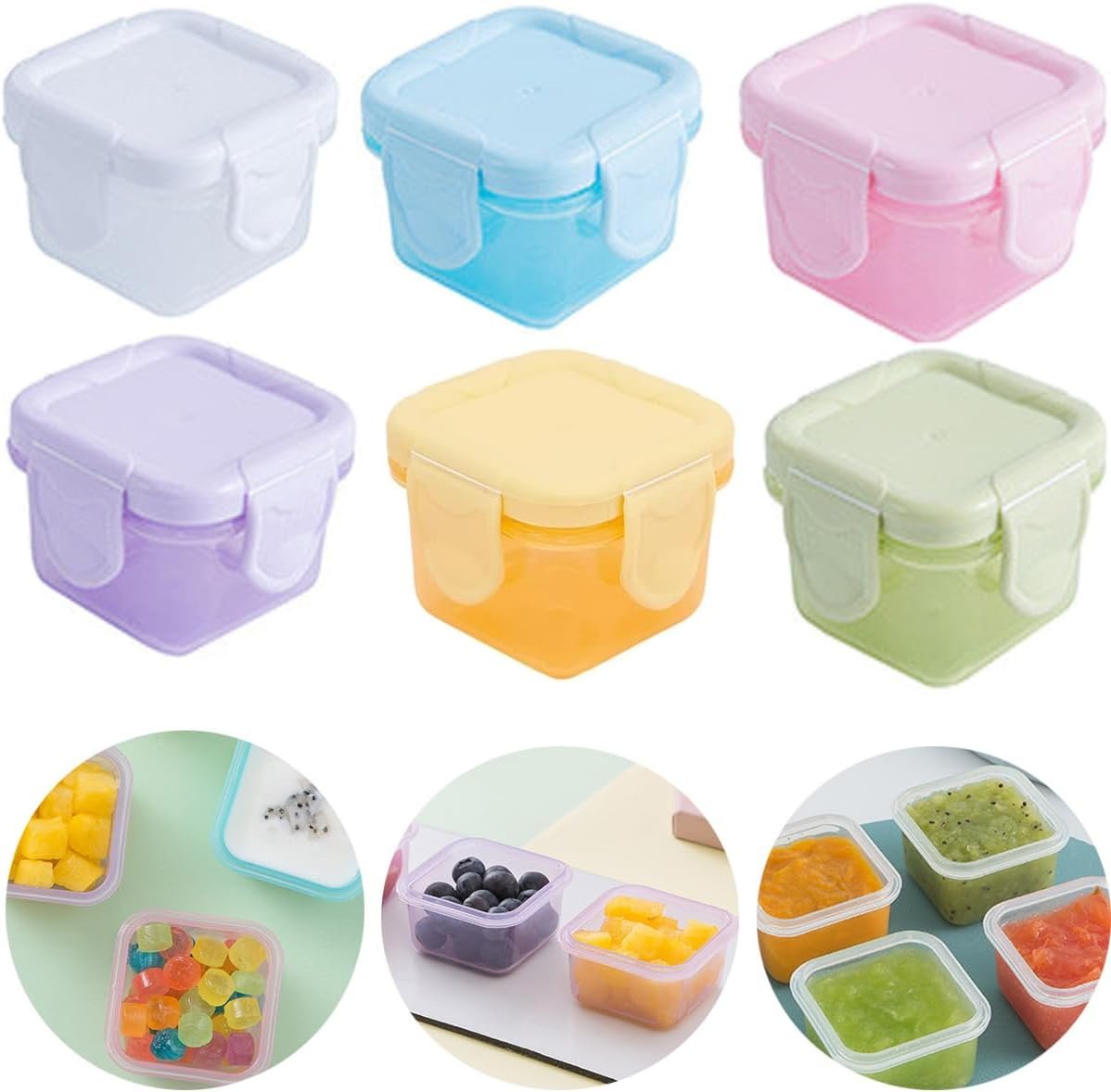 Small Food Storage Containers with Lids 6 Pcs, 2 oz Salad Dressing Containers, Suitable for Food, Sauces, Condiments, Snacks, Fruits