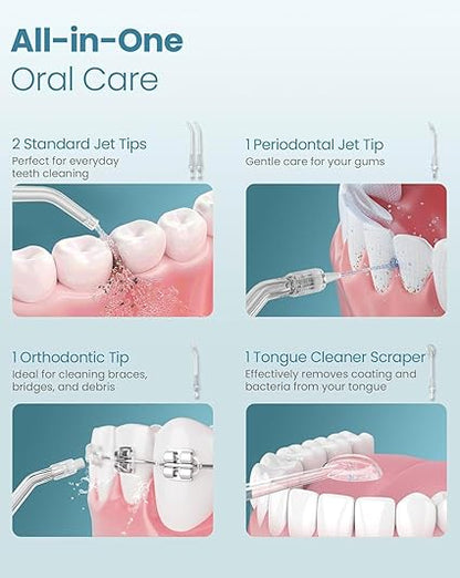Onlyone Water Dental Flosser, 300ML Portable Oral Irrigator for Teeth, 4 Modes and 5 Jet Tips,Rechargeable Irrigation Cleaner,Electric Flossing Machine Power Flossers & Irrigator Accessories Black