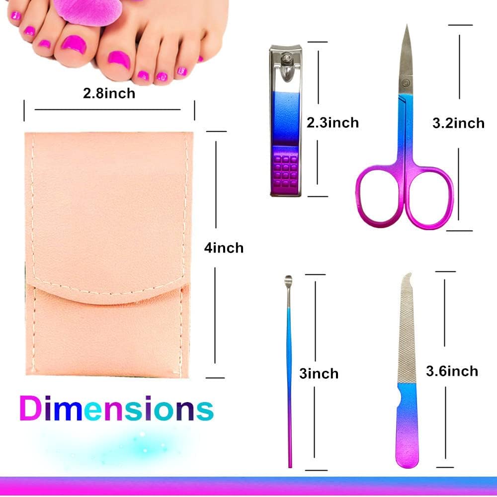 SHICEN Manicure Set, Professional Women Nail Clippers Kit 4PCS， Stainless Steel Nail Cutter Care Tools Professional Grooming Kits, PU Leather Travel Case（Pink）