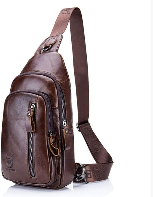 Xieben Vintage Leather Sling Chest Bag Crossbody Pack for Men Women Travel Outdoor Shoulder Pack Backpack Daypack