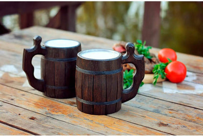 Handmade Oak Wood Beer Mug Stainless Steel Mug Natural and Eco-Friendly 0.6L 20oz Barrel Brown