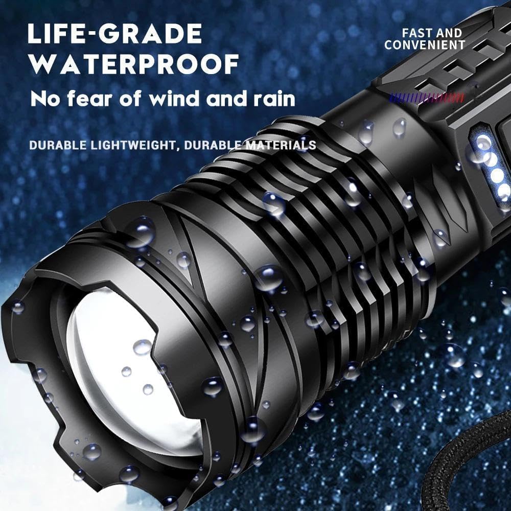 Clearhill High Power 1000 Lumen Tactical Flashlight - USB Rechargeable, 5 Modes, Waterproof, Ideal for Emergency, Outdoor, Camping (Black)