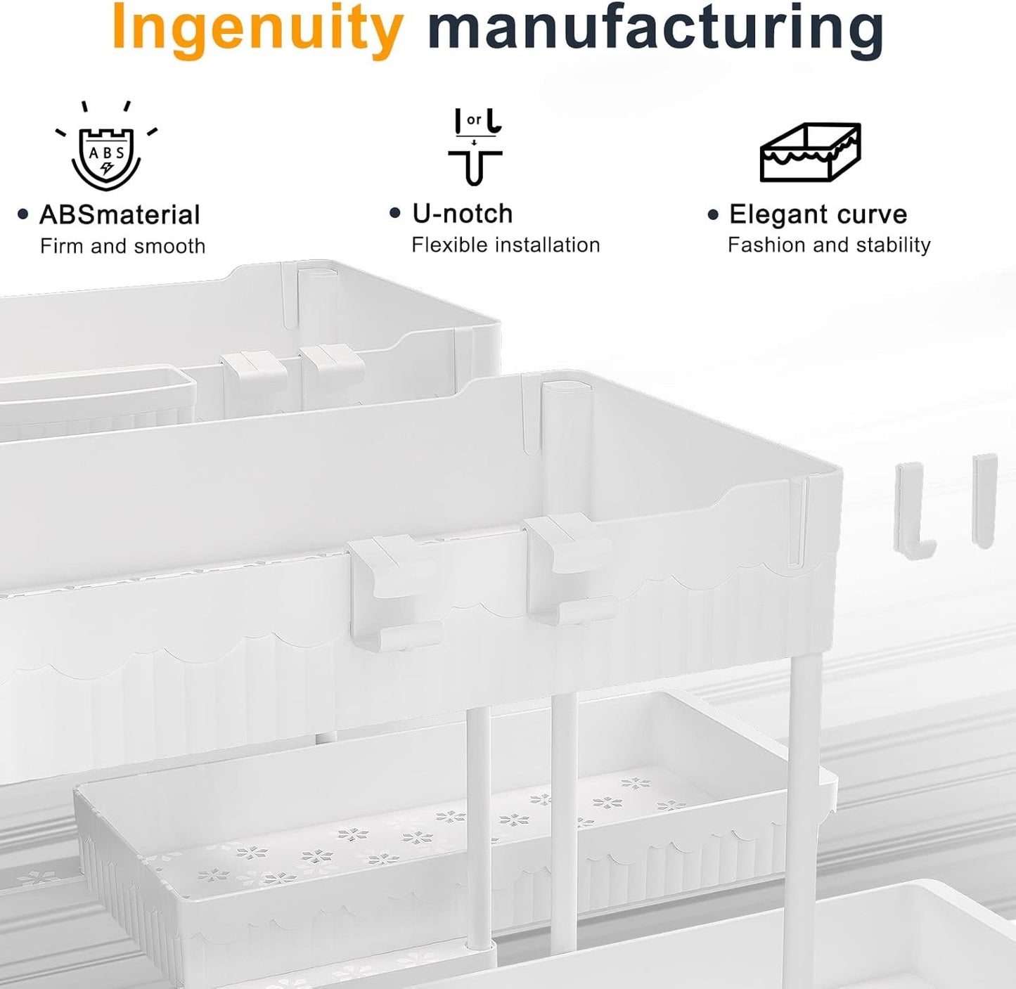 Sevenblue Under Sink Organizer and Storage, 2 Tier Sliding Bathroom Organizers, Multi-Use Under Sink Organizer for Bathroom and Kitchen (Plastic)…