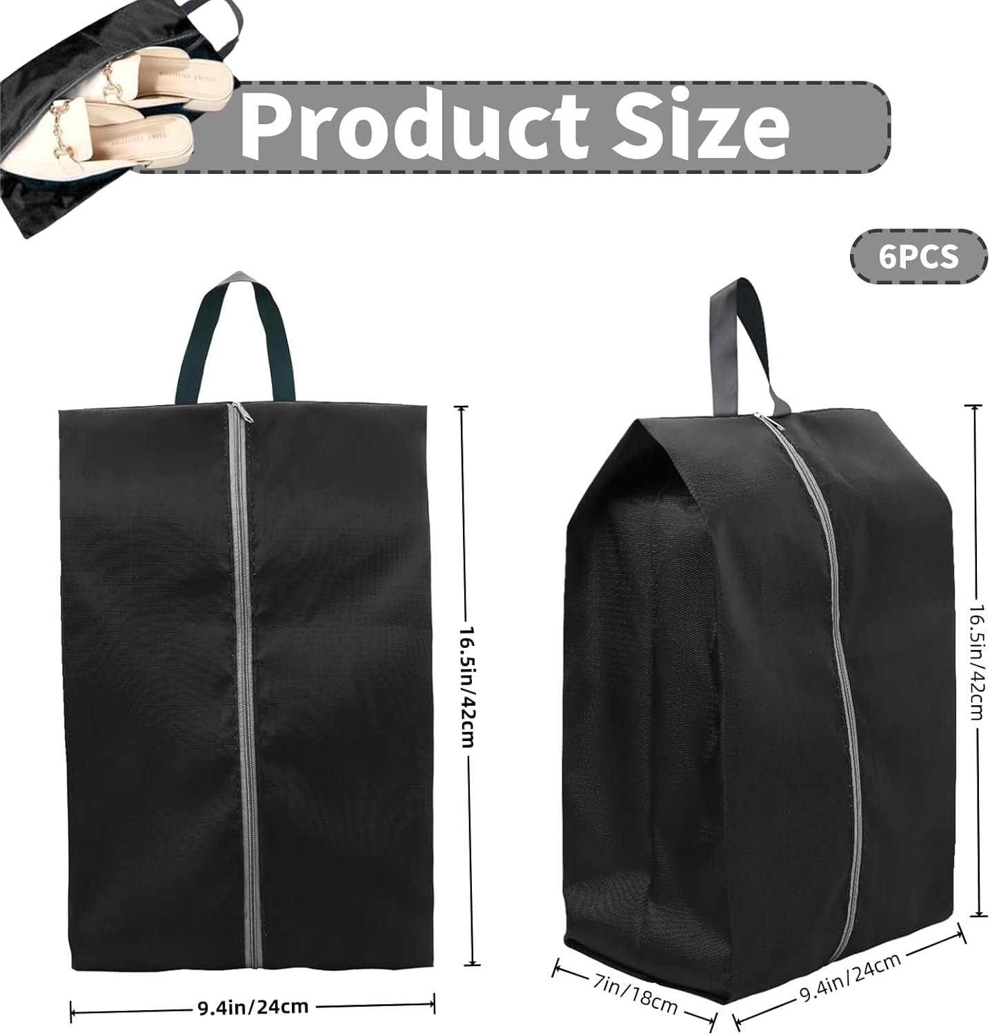 6 x Travel Shoe Bags, Waterproof Dust Bags for Shoes, Shoe Bag with Handle Zip for Shoes, Separating Shoes and Clothes, Portable Travel Accessories, Black+Green+Blue, Footwear Bag