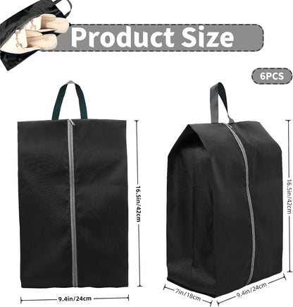 6 x Travel Shoe Bags, Waterproof Dust Bags for Shoes, Shoe Bag with Handle Zip for Shoes, Separating Shoes and Clothes, Portable Travel Accessories, Black+Green+Blue, Footwear Bag