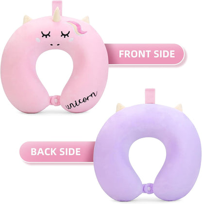 Kids Travel Pillow,Unicorn Toddler Neck Pillow for Kids Traveling with Eye Mask,U-Shaped Airplane Flight Car Head Neck Support Memory Foam Pillow for Adults,Gifts for Children,Boys,Girls (Pink)